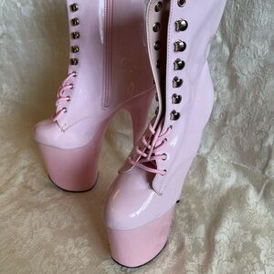 Pleaser Pink Platform Boots with Lace-Up Design
